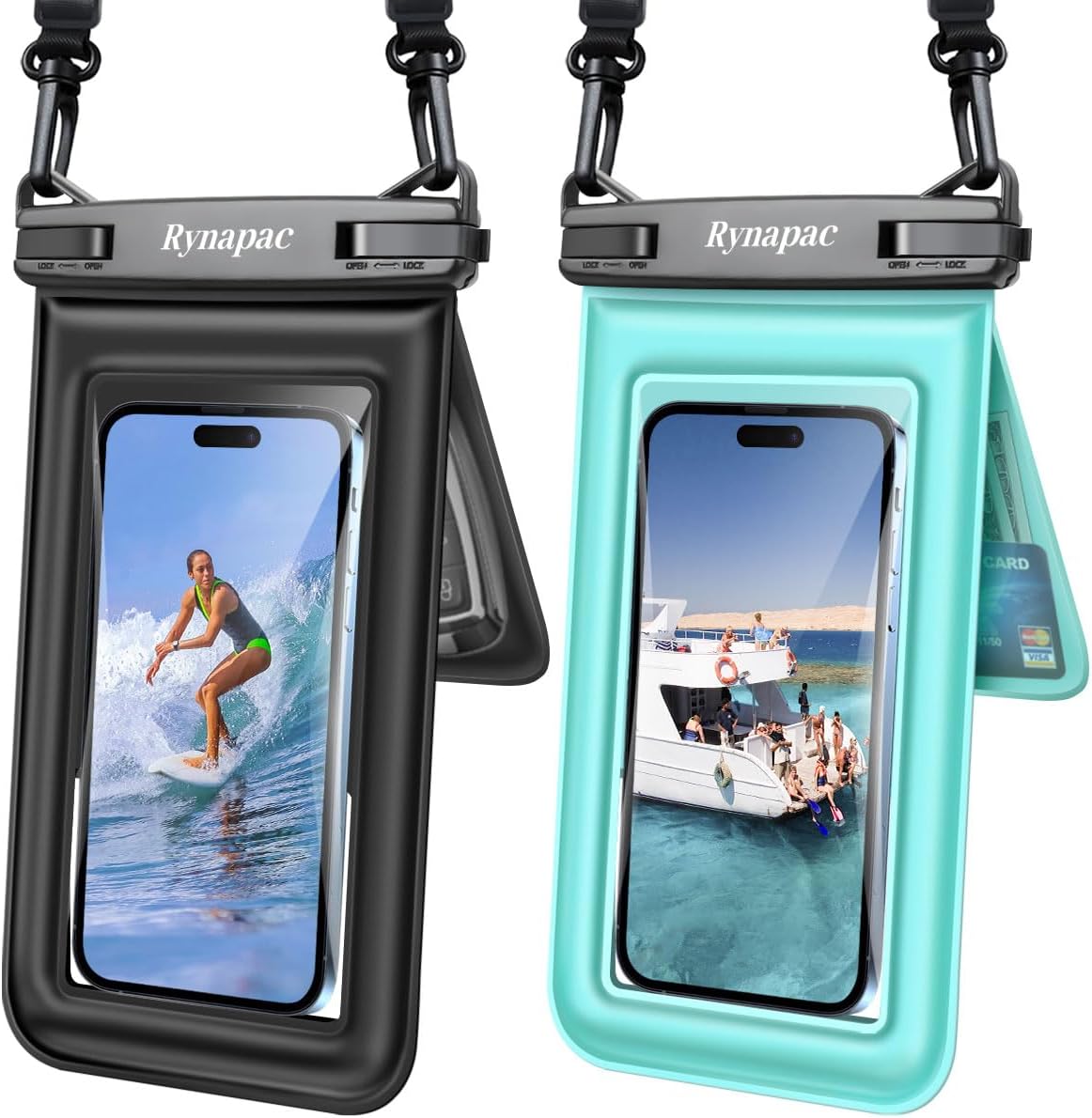 Rynapac Floating Waterproof Phone Pouch, 2-Pack – IPX8 Dual Compartment, Up to 8.5"