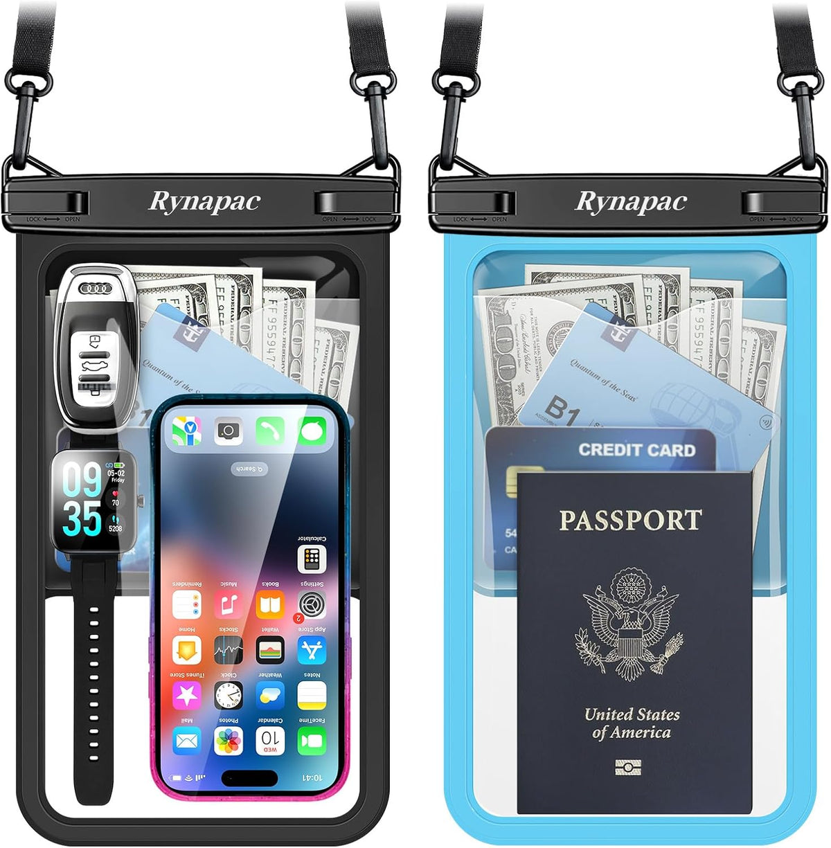Rynapac Waterproof Phone Pouch, 2-Pack – IPX8 with Inner Pocket, 8.5" & 10"