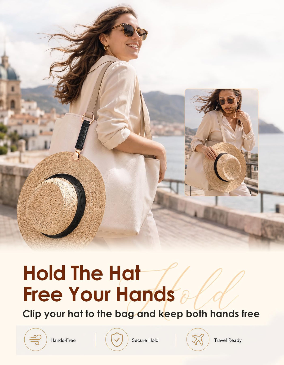 Niveaya Hat Clip for Travel 2Pcs, Sleek Woven Design with Durable Metal Clip, Secure Hat Holder for Straw Sun Hats & Baseball Cap on Bag Purse Backpack Luggage, Chic Beach Cruise Travel Essentials detail 1