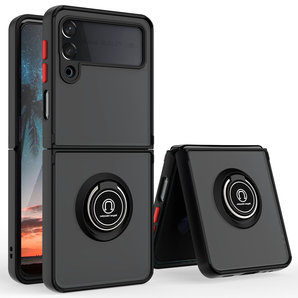TJS "Define" Ring Kickstand Phone Case for Samsung Galaxy Z Filp 3