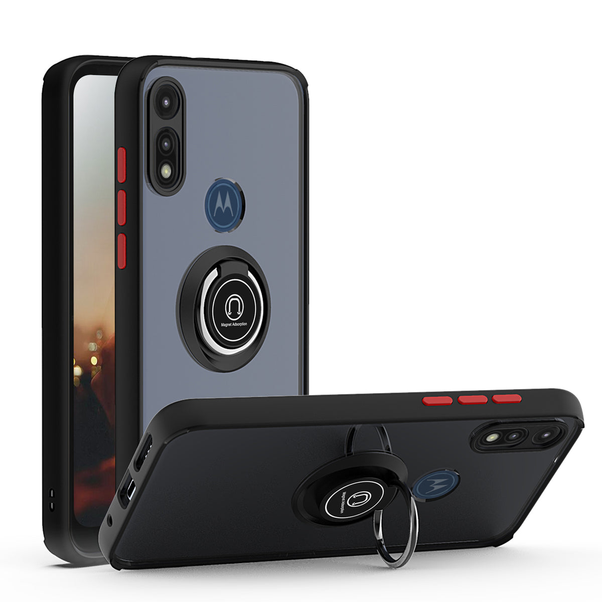 TJS "Define" Ring Kickstand Phone Case for Motorola E 2020