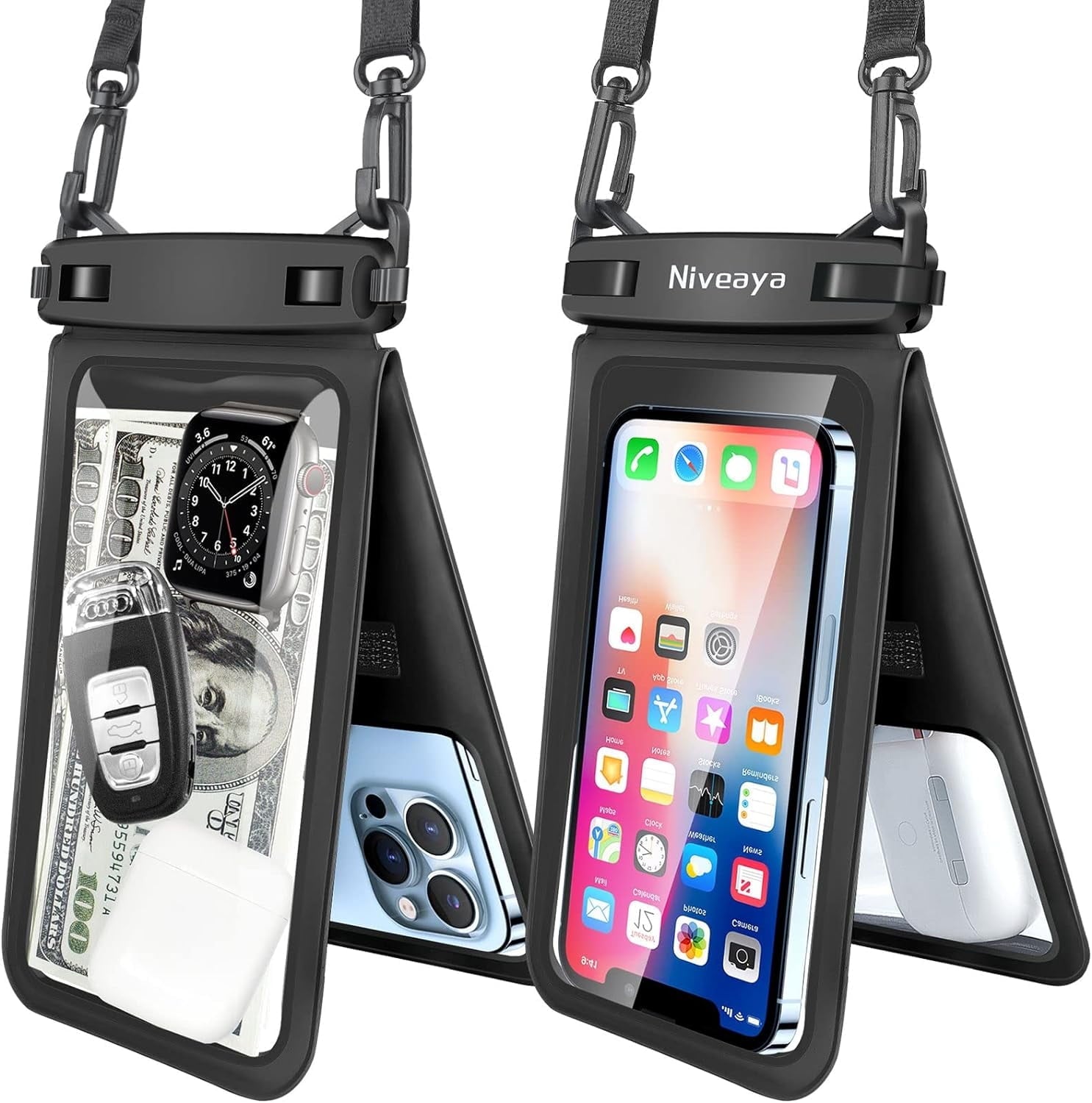 TJS 7 inch Black+Black waterproof phone pouch