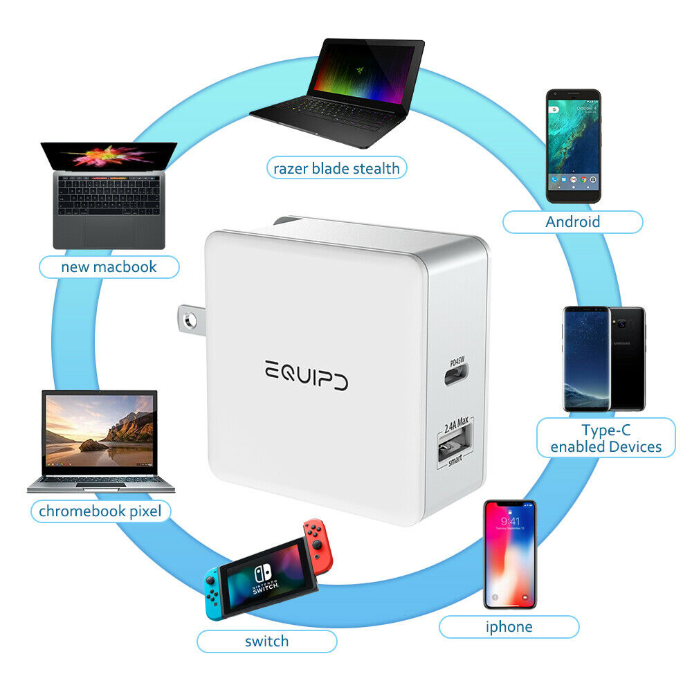 USB C Wall Charger 45W 2 Port Compact Type C Charger Power Delivery and USB fast charging ports with Foldable Plug - InfinityAccessories017