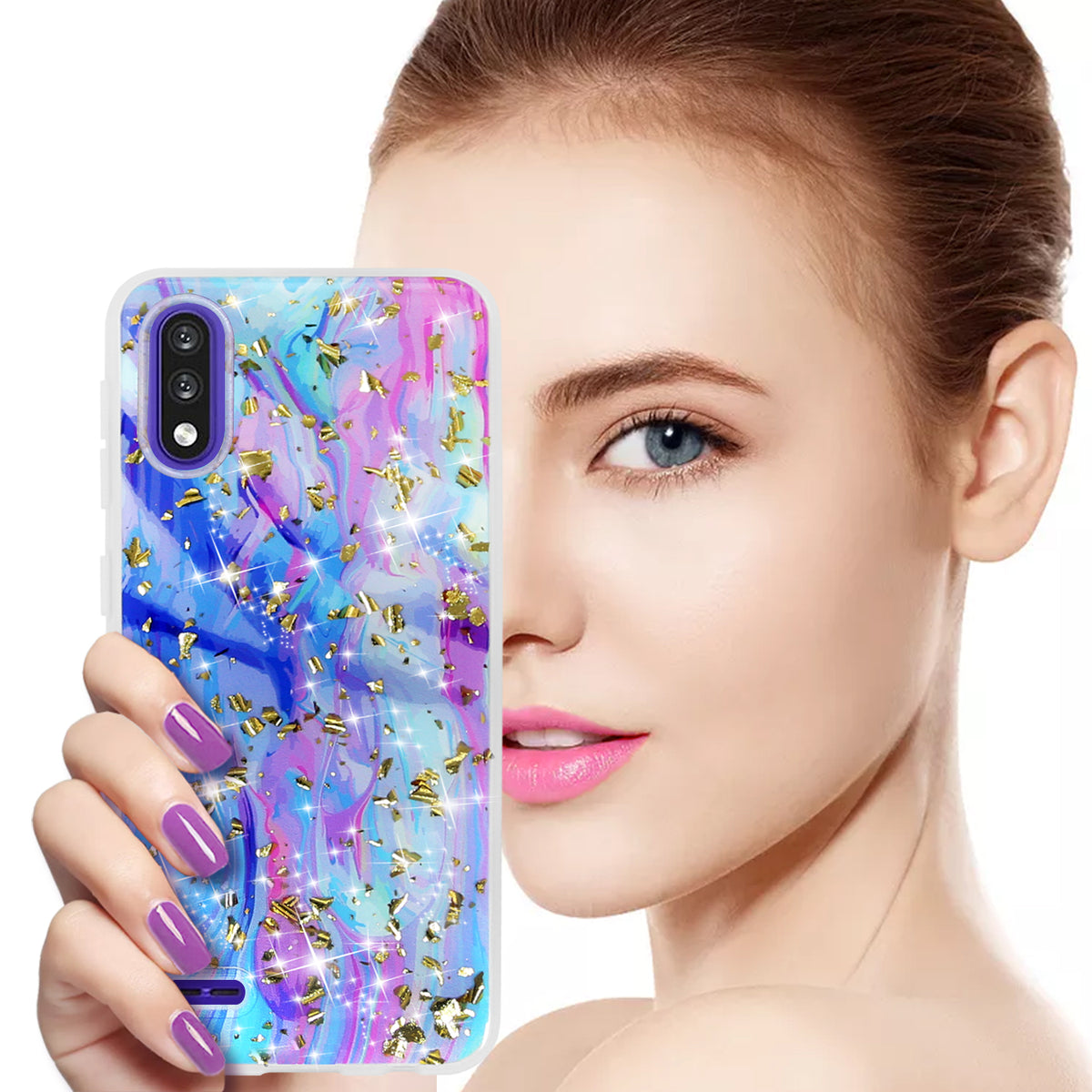 TJS "Minerva" Glitter TPU Phone Case for LG K22, LG K22+, LG K32 - Colorful Galaxy