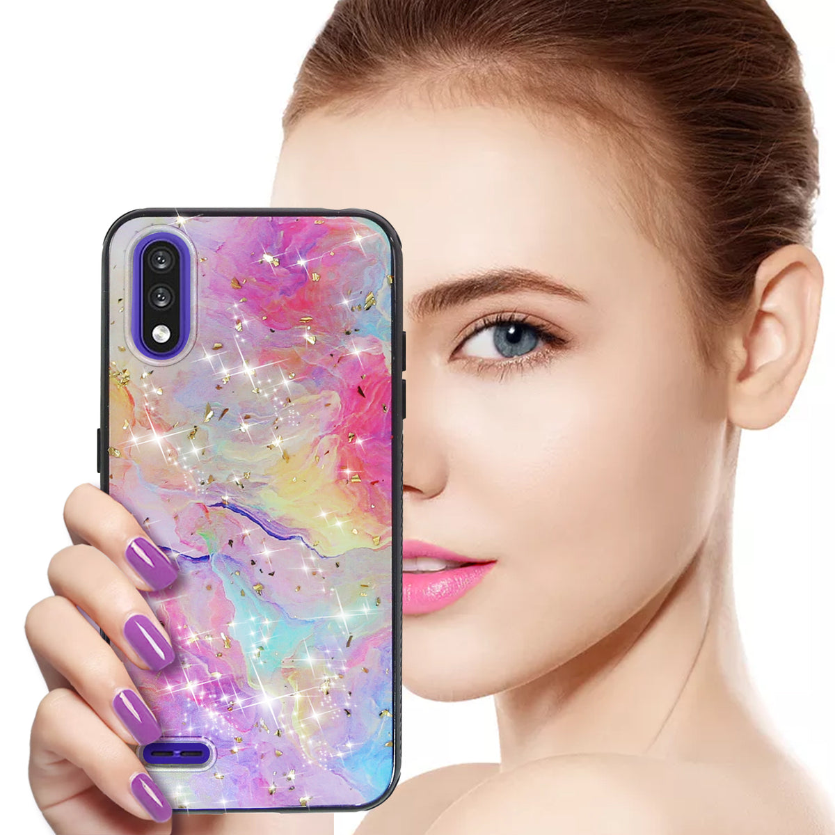 TJS "Minerva" Glitter TPU Phone Case for LG K22, LG K22+, LG K32 - Rainbow