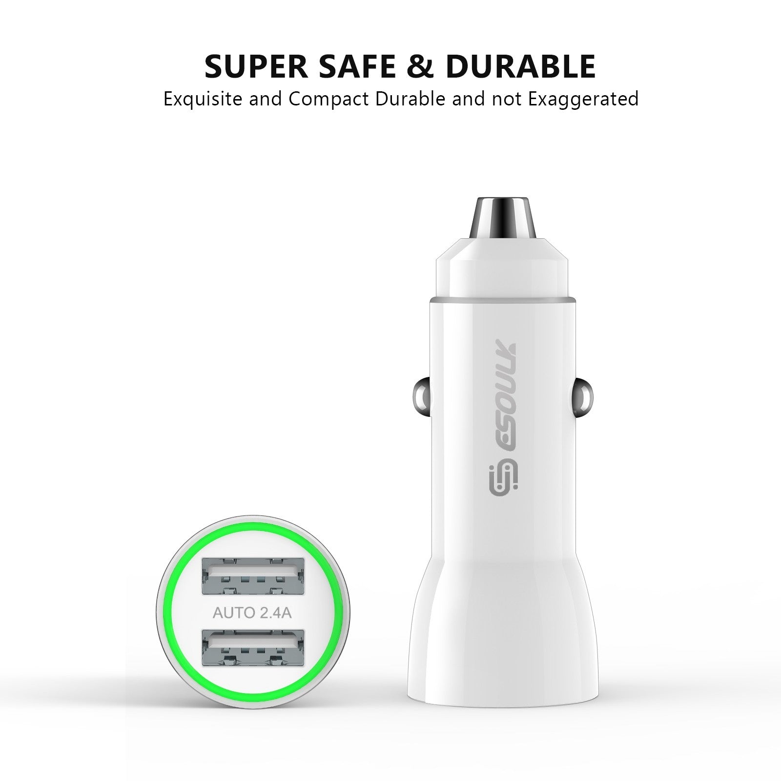 ESOULK 12W 2.4A Dual USB Car Adapter White