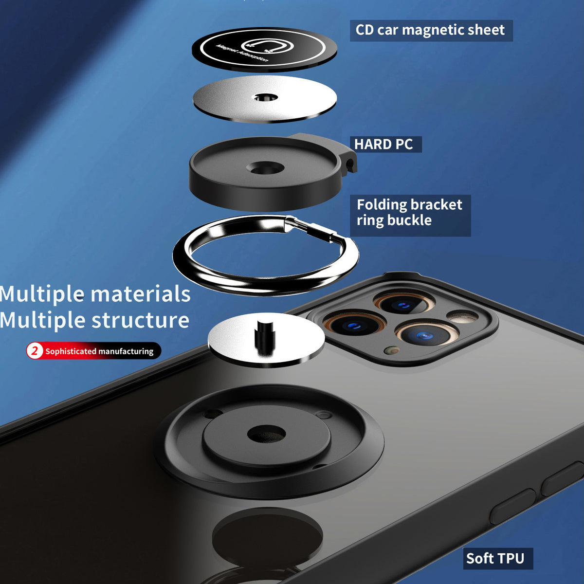 TJS "Define" Ring Kickstand Phone Case for iPhone 11 Pro Max