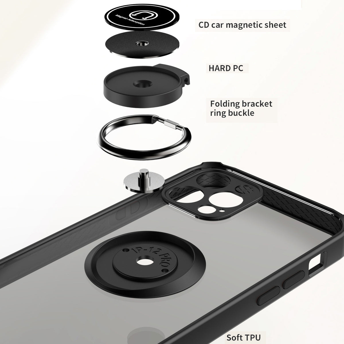 TJS "Define" Ring Kickstand Phone Case for iPhone 12 Pro Max