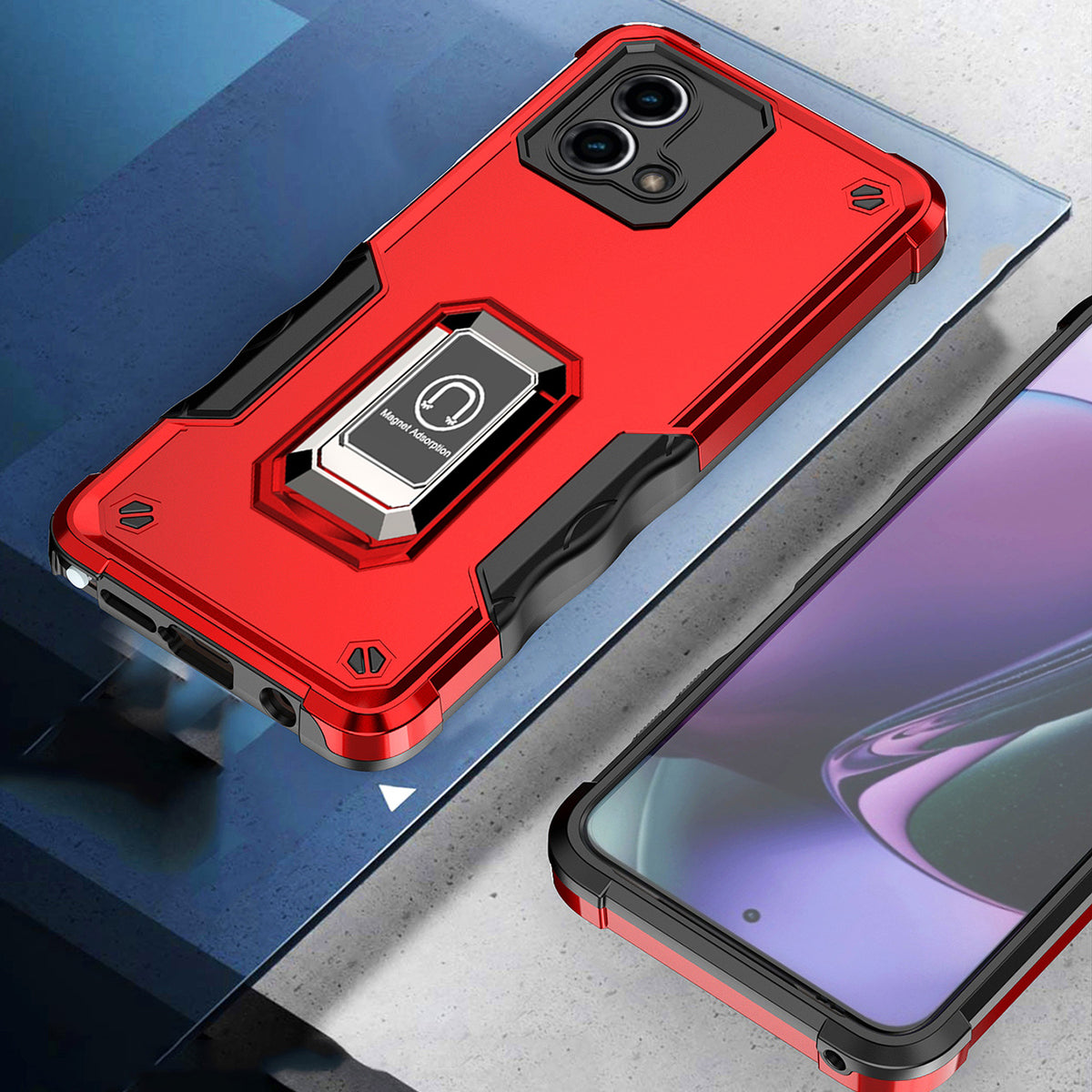 TJS "ArmorBox" Ring Kickstand Phone Case for Motorola G Stylus 5G 2023