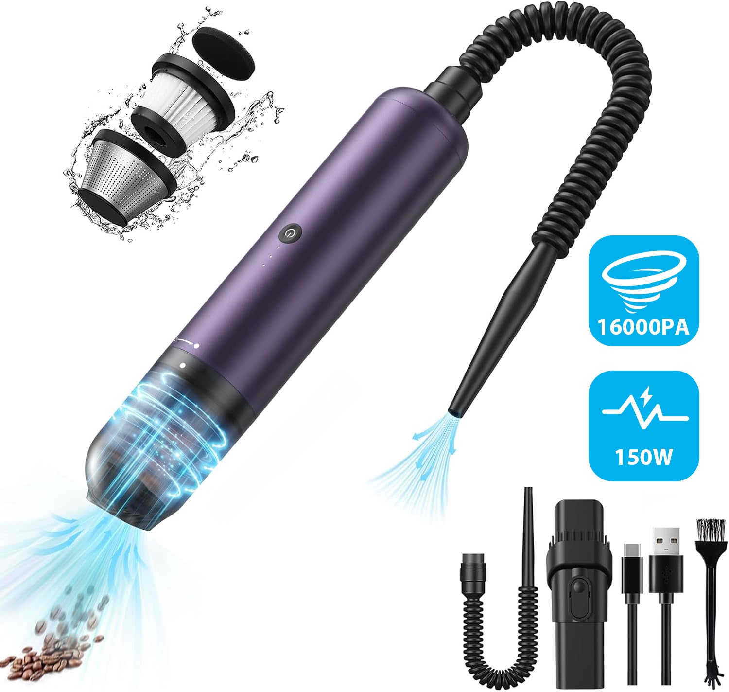 EQUIPD Mini Handheld Vacuum Cleaner, 16000PA Powerful Suction,USB Charging, Keyboard Cleaner, Cordless Vacuum for Car Home and Office, Purple（P12）