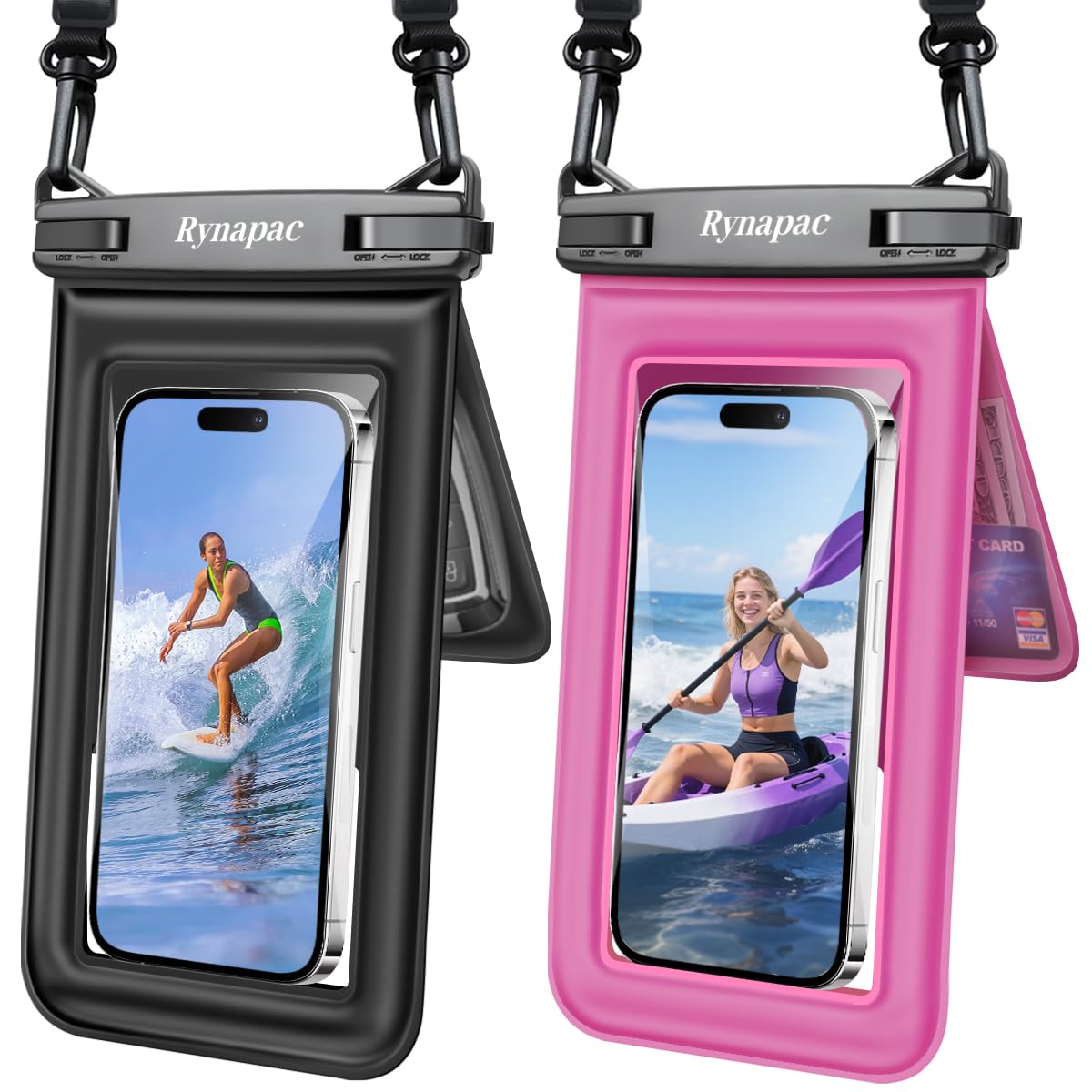 Rynapac Floating Waterproof Phone Pouch, 2-Pack – IPX8 Dual Compartment, Up to 8.5"