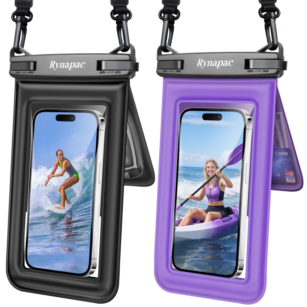 Rynapac Floating Waterproof Phone Pouch, 2-Pack – IPX8 Dual Compartment, Up to 8.5"