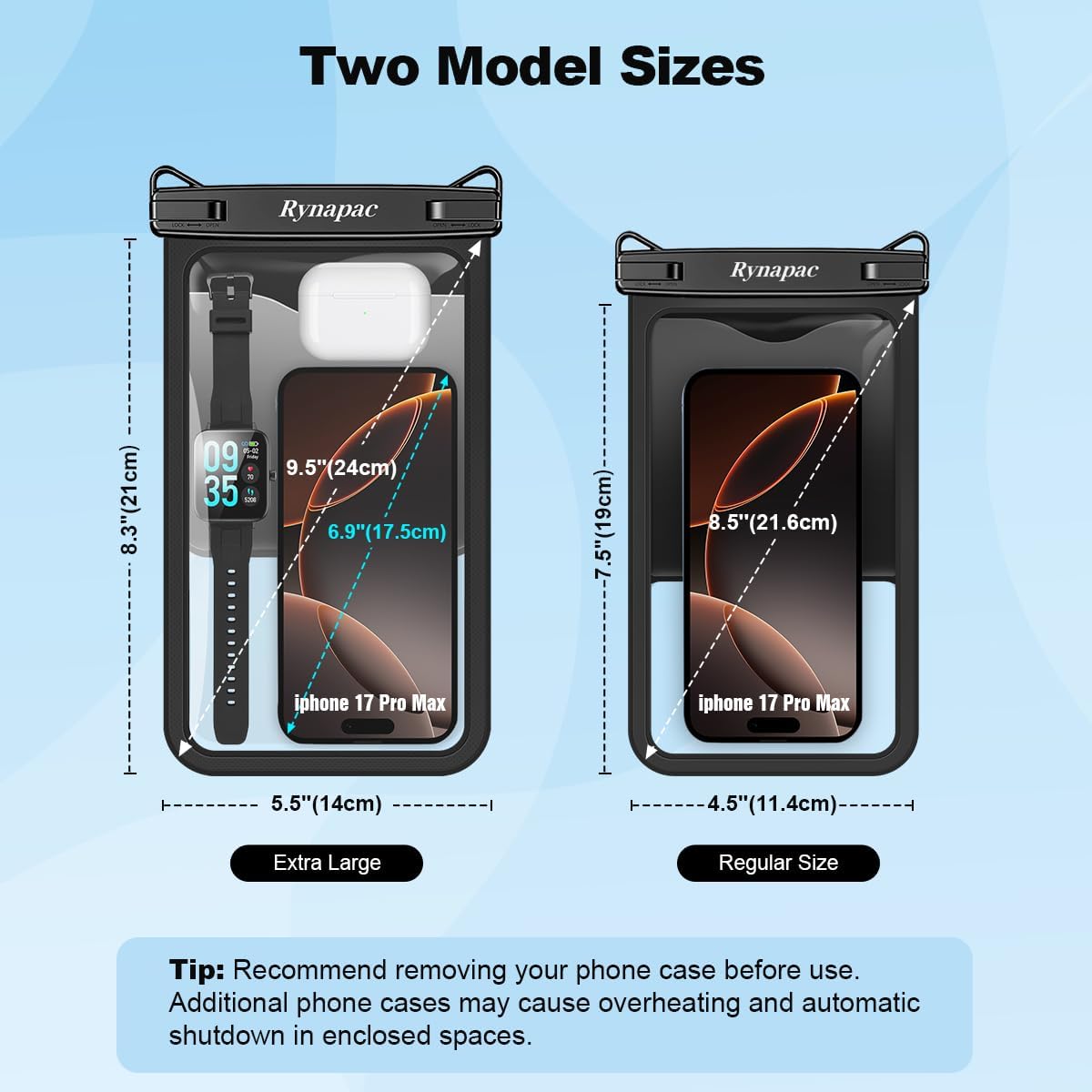 Rynapac Waterproof Phone Pouch, 2-Pack – IPX8 with Inner Pocket, 8.5" & 10"