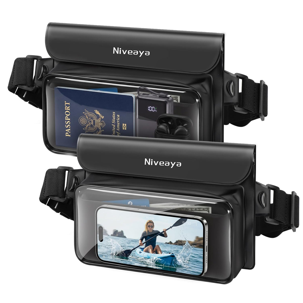 Niveaya Floating Waterproof Fanny Pack, 2-Pack – IPX8, Up to 9.5"