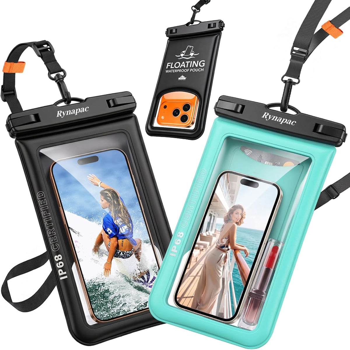 Rynapac Floating Waterproof Phone Pouch, 2-Pack – IP68, Up to 9.0"