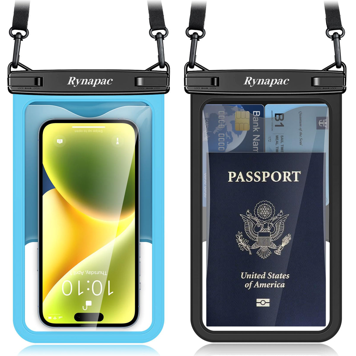 Rynapac Waterproof Phone Pouch, 2-Pack – IPX8 with Inner Pocket, 8.5" & 10"