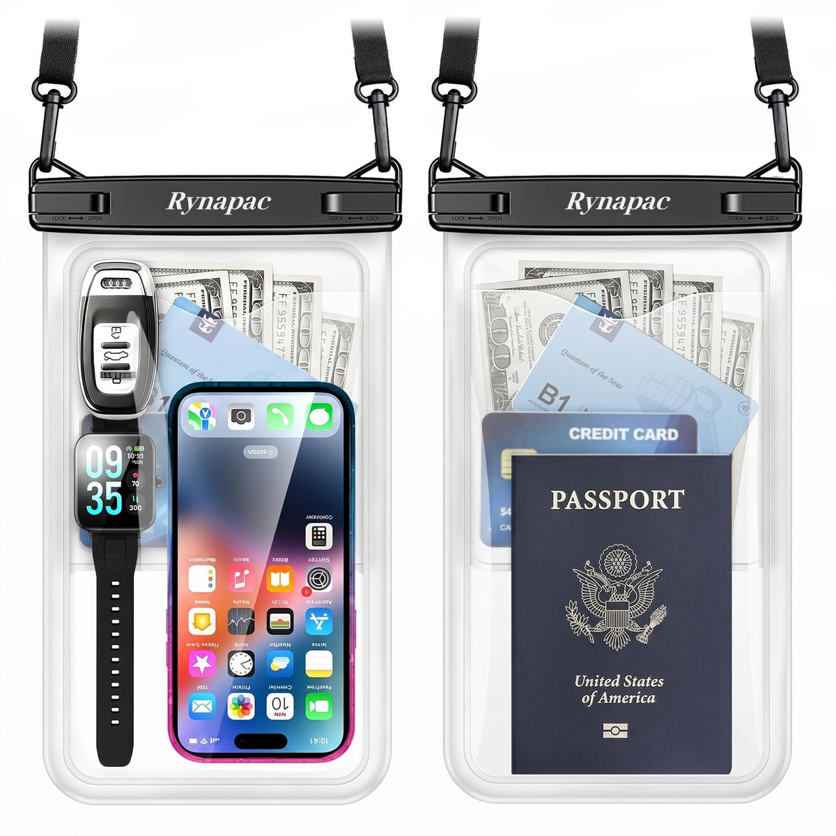 Rynapac Waterproof Phone Pouch, 2-Pack – IPX8 with Inner Pocket, 8.5" & 10"