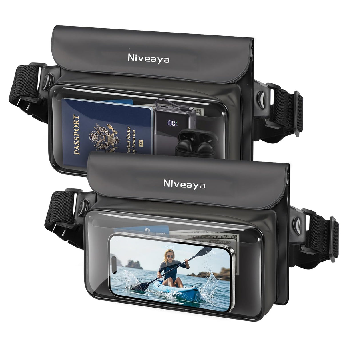 Niveaya Floating Waterproof Fanny Pack, 2-Pack – IPX8, Up to 9.5"