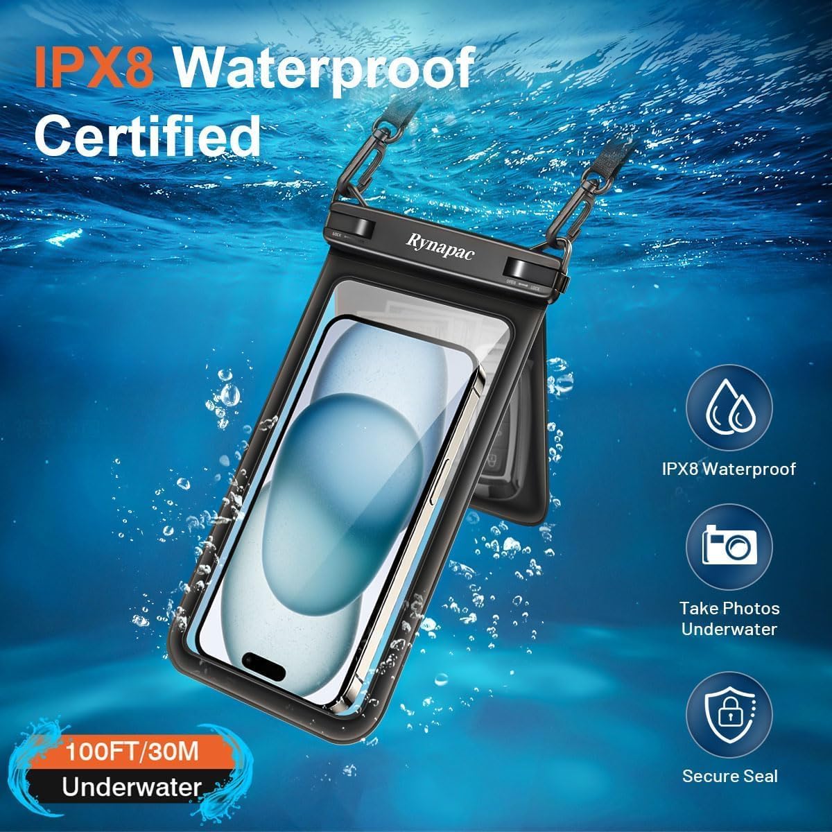 Rynapac Waterproof Phone Pouch, 2-Pack – IPX8 Dual Compartment, Up to 8.5"