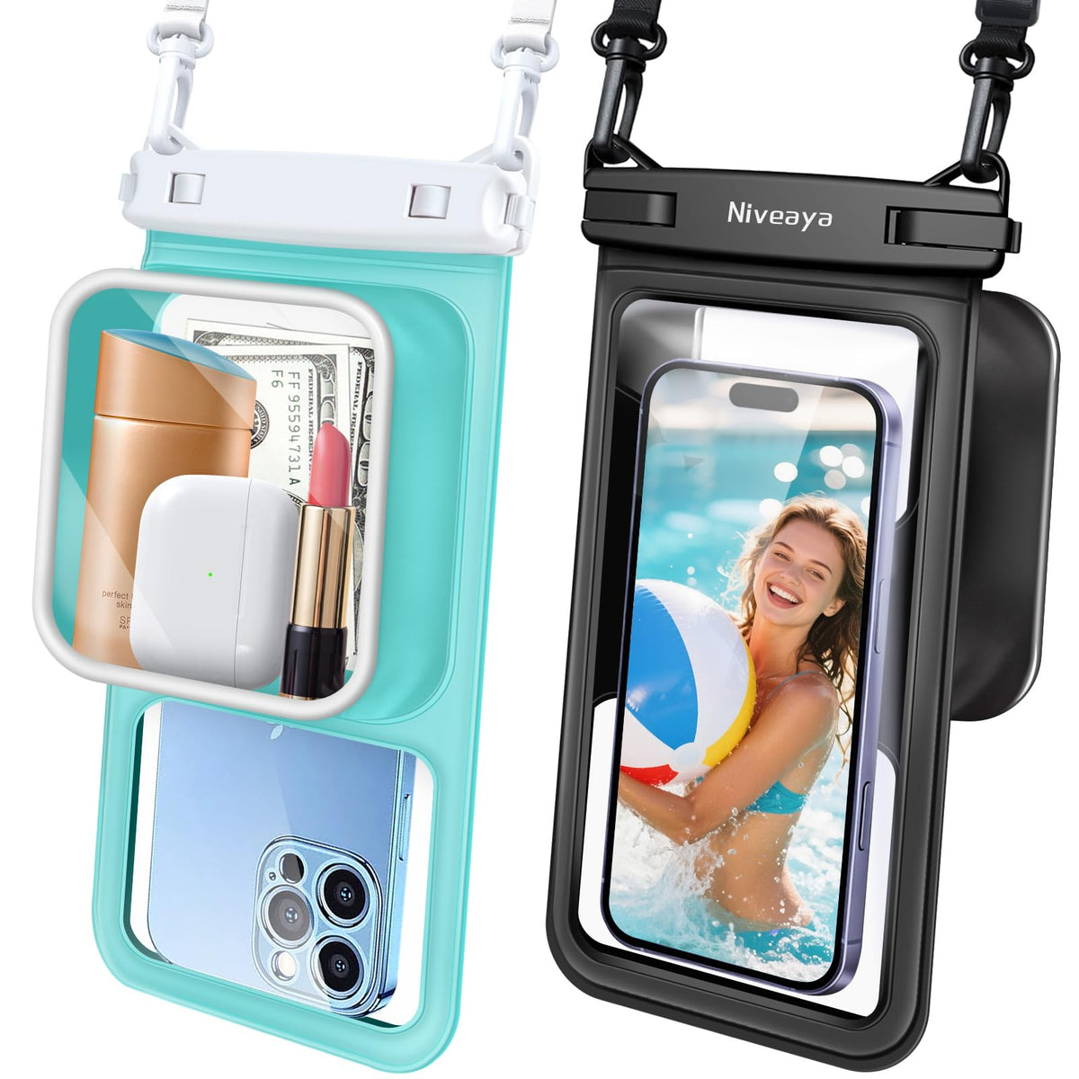 Niveaya Floating Waterproof Phone Pouch, 2-Pack – IPX8, Up to 8.5"