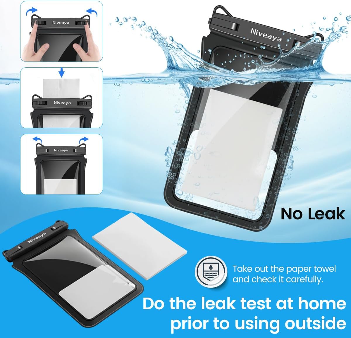 Niveaya Floating Waterproof Phone Pouch, 2-Pack – IPX8 Dual Compartment