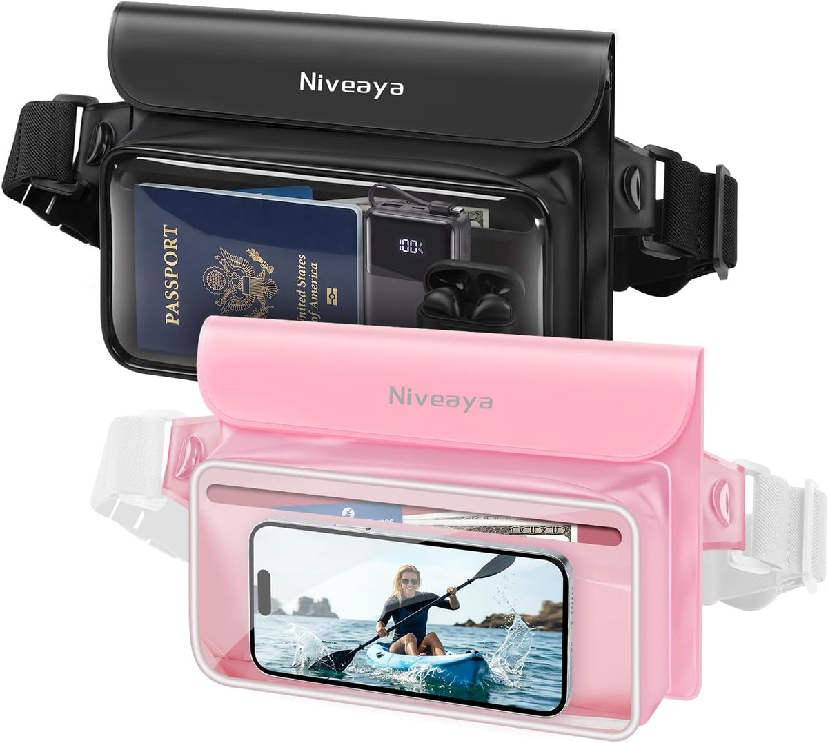 Niveaya Floating Waterproof Fanny Pack, 2-Pack – IPX8, Up to 9.5"