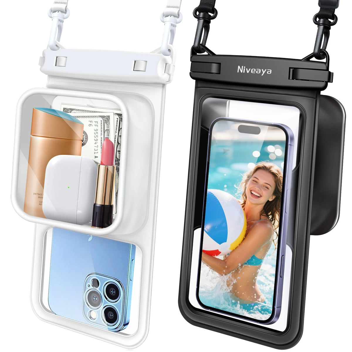 Niveaya Floating Waterproof Phone Pouch, 2-Pack – IPX8, Up to 8.5"