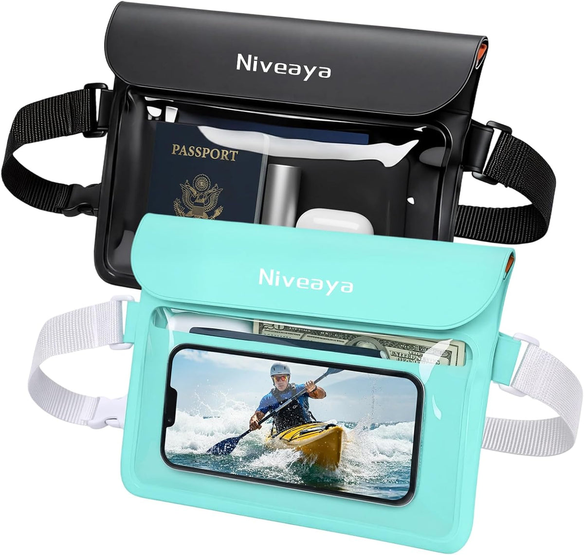 Niveaya IPX8 Waterproof Fanny Pack, 2-Pack – Built-In Divider
