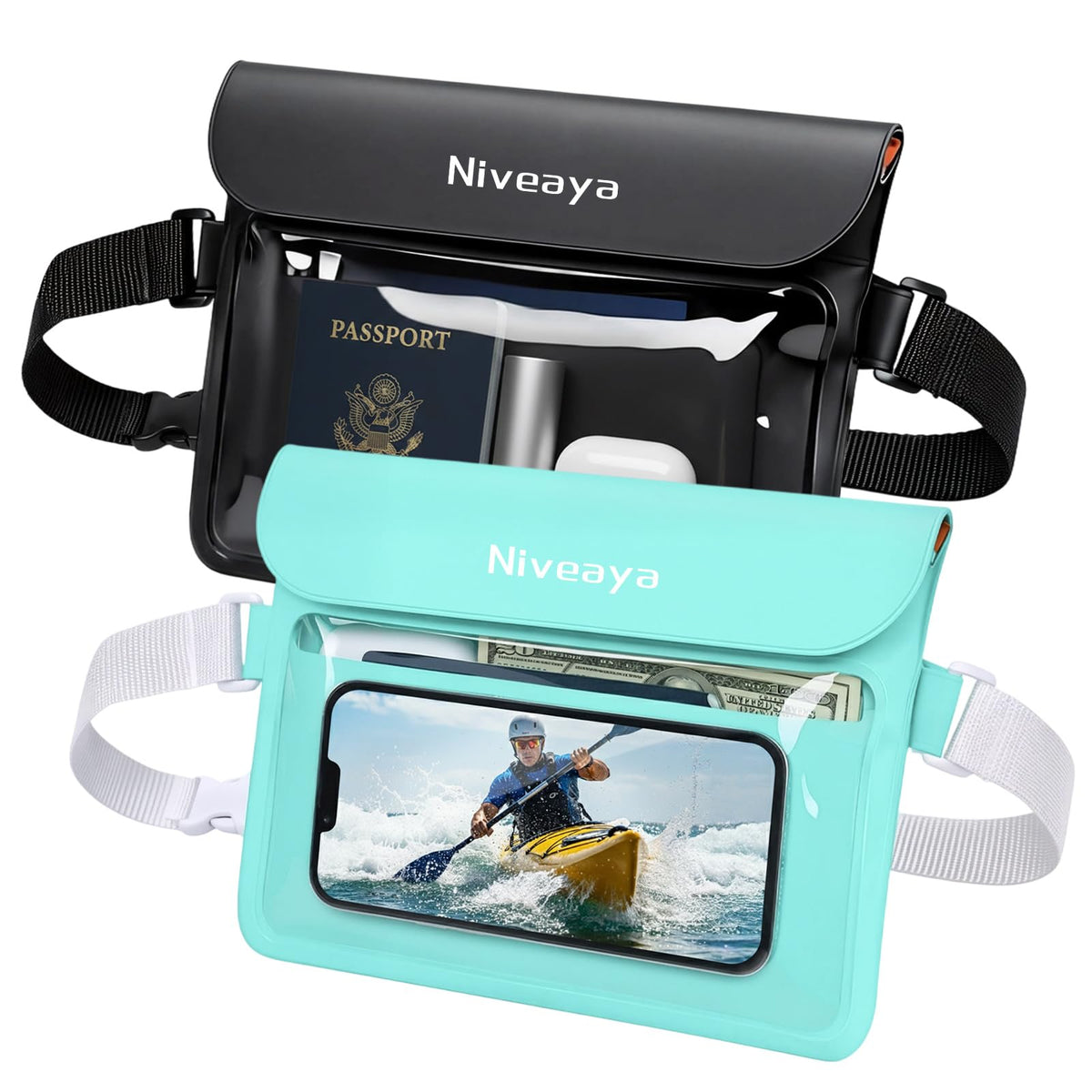 Niveaya IPX8 Waterproof Fanny Pack, 2-Pack – Built-In Divider