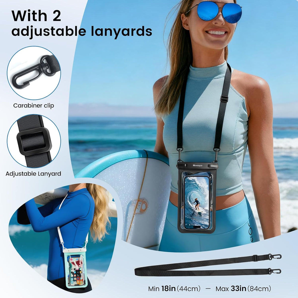 Niveaya Floating Waterproof Phone Pouch, 2-Pack – IPX8, Up to 8.5"