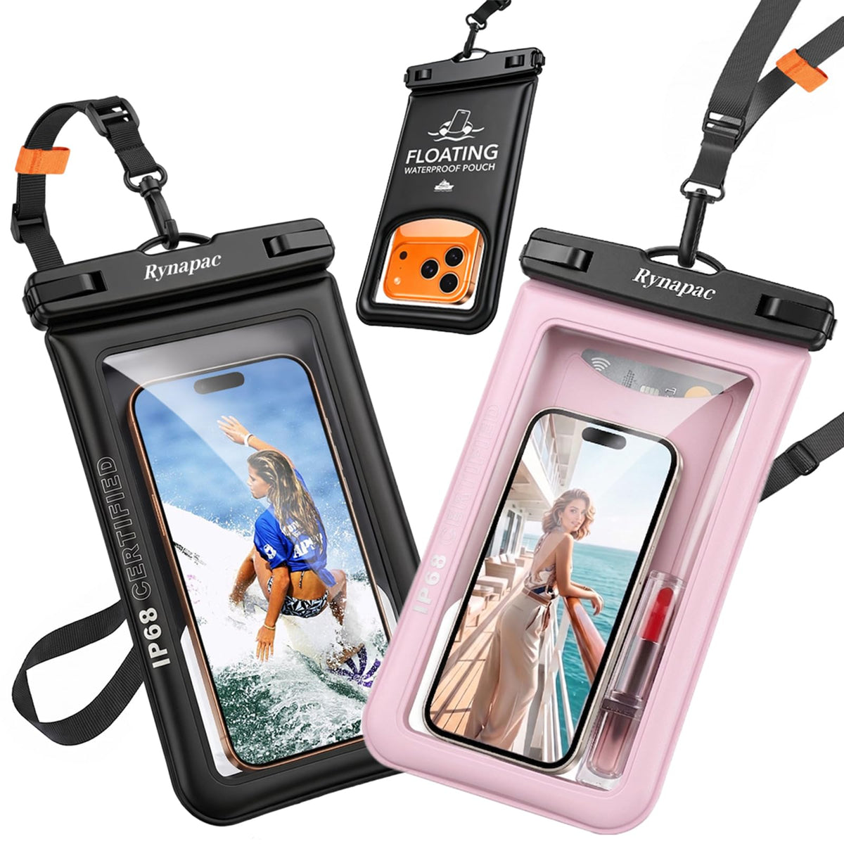 Rynapac Floating Waterproof Phone Pouch, 2-Pack – IP68, Up to 9.0"