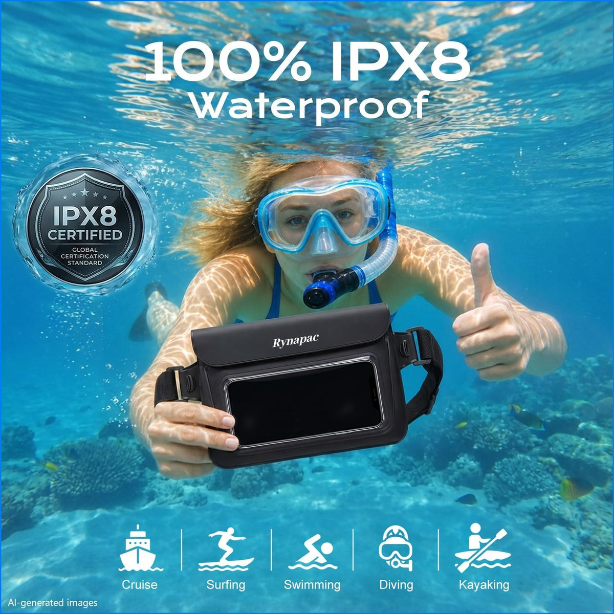 Rynapac Waterproof Fanny Pack, 2-Pack – IPX8 Dual-Layer Design