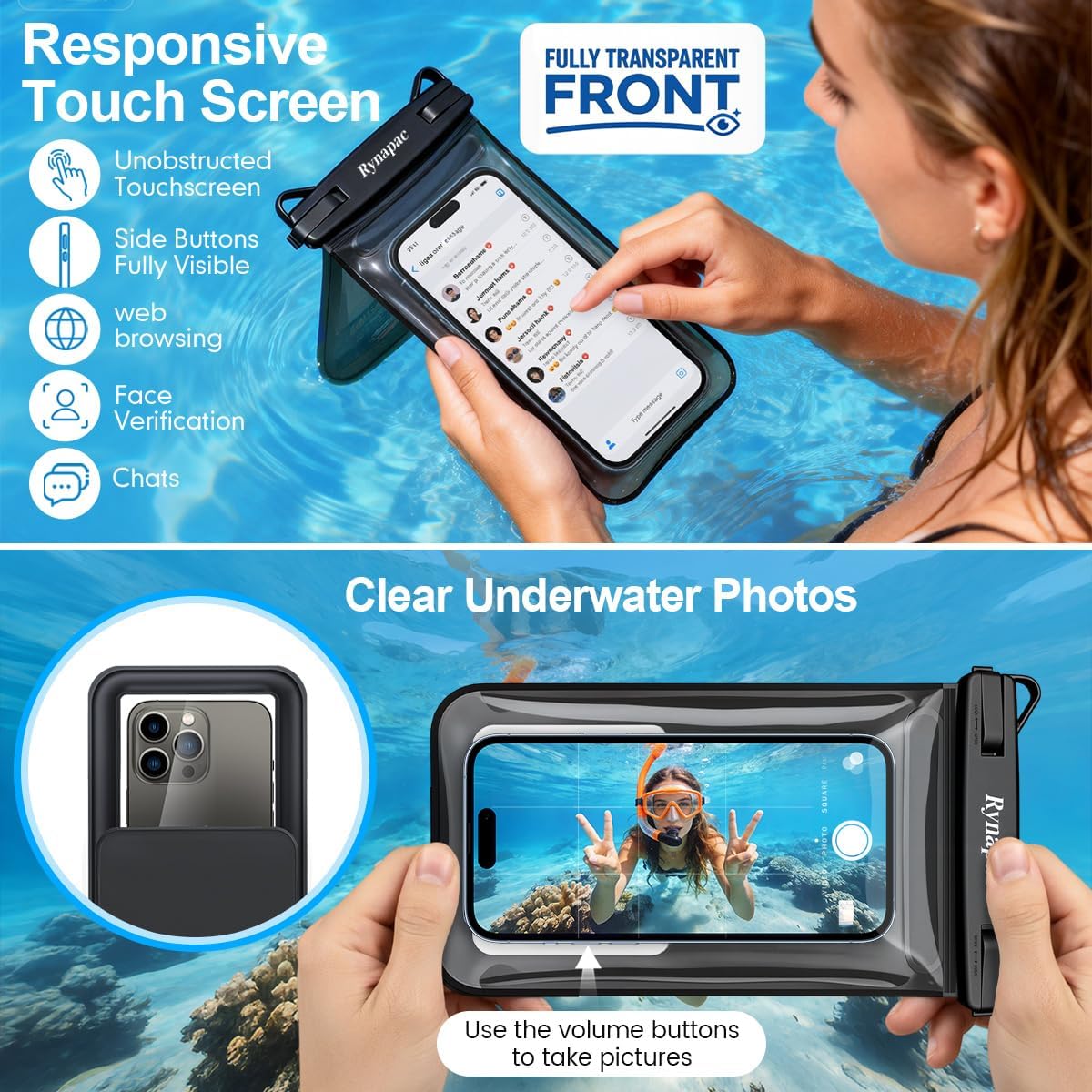 Rynapac Floating Waterproof Phone Pouch – IPX8 Dual-Compartment Design, Up to 8.5"