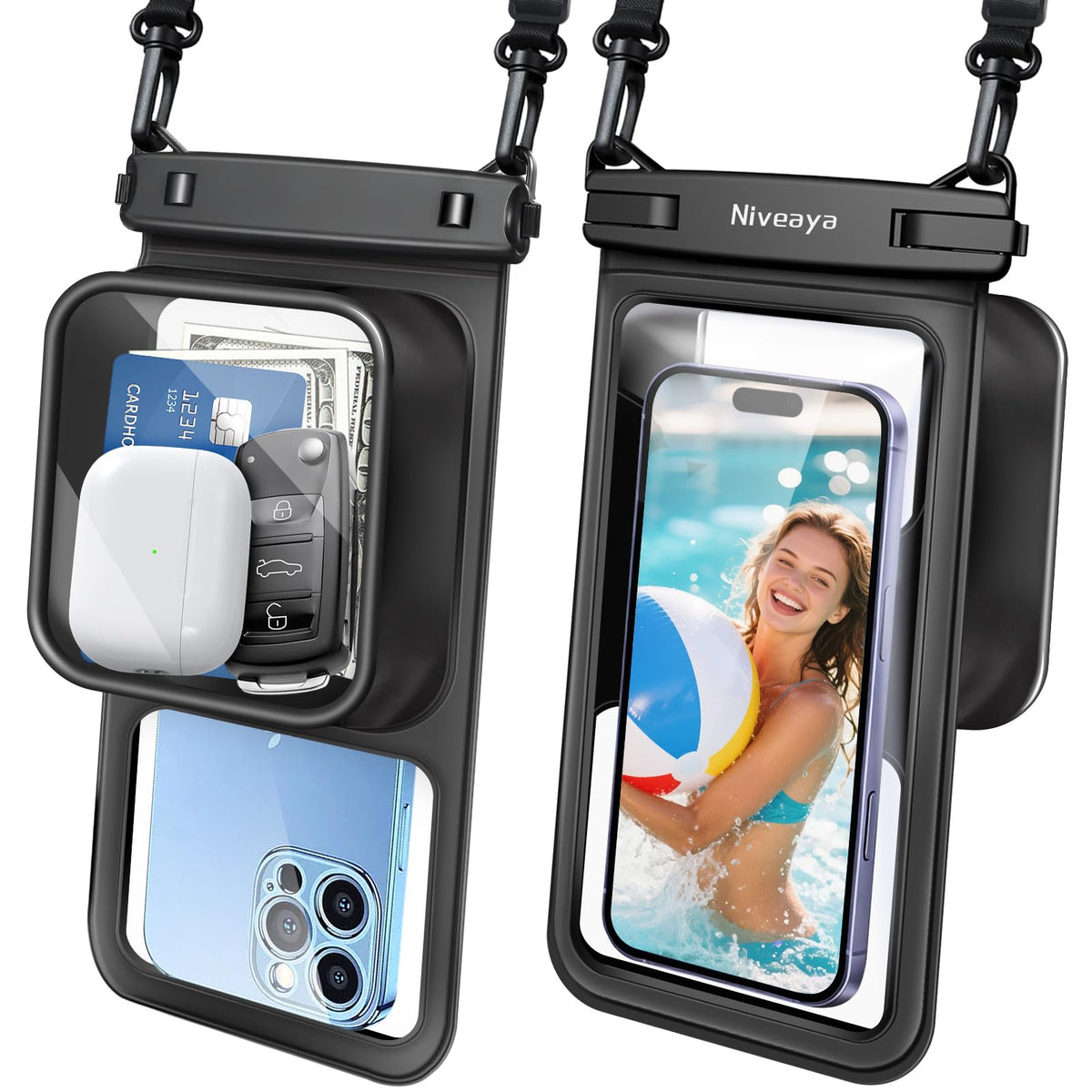 Niveaya Floating Waterproof Phone Pouch, 2-Pack – IPX8, Up to 8.5"