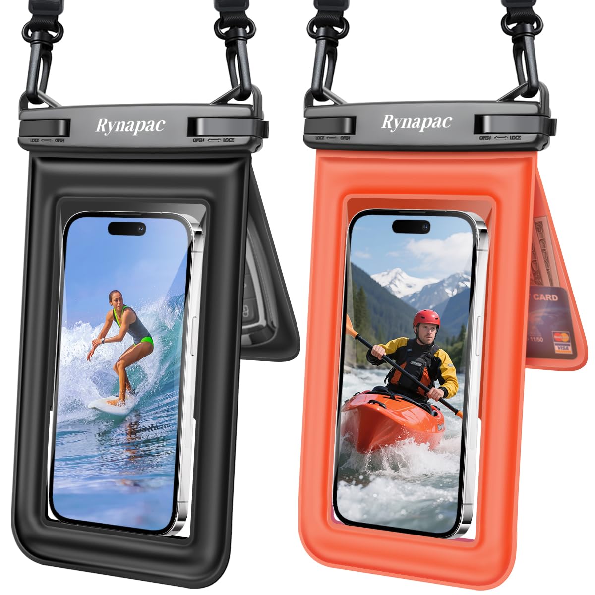 Rynapac Floating Waterproof Phone Pouch, 2-Pack – IPX8 Dual Compartment, Up to 8.5"