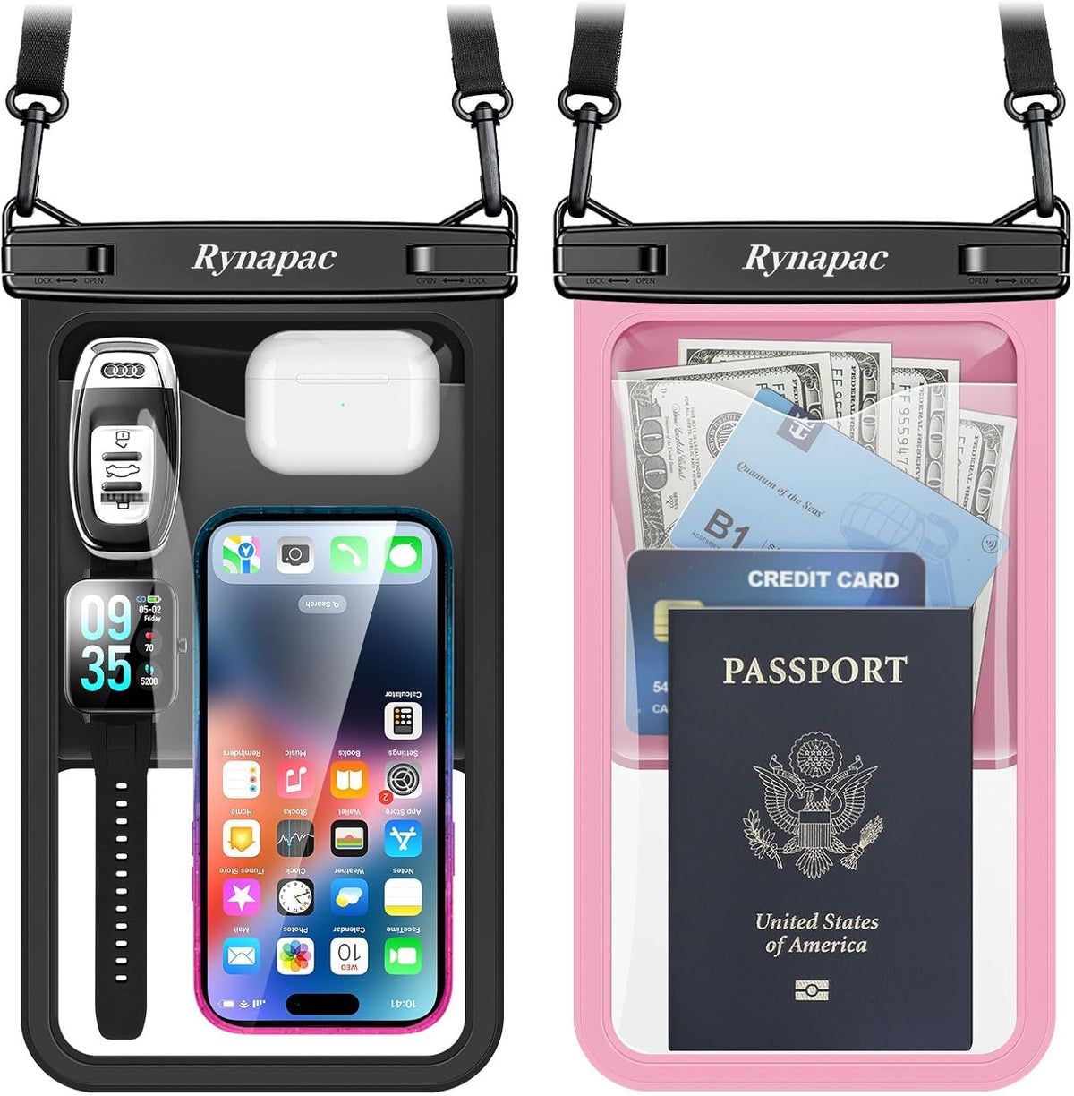 Rynapac Waterproof Phone Pouch, 2-Pack – IPX8 with Inner Pocket, 8.5" & 10"