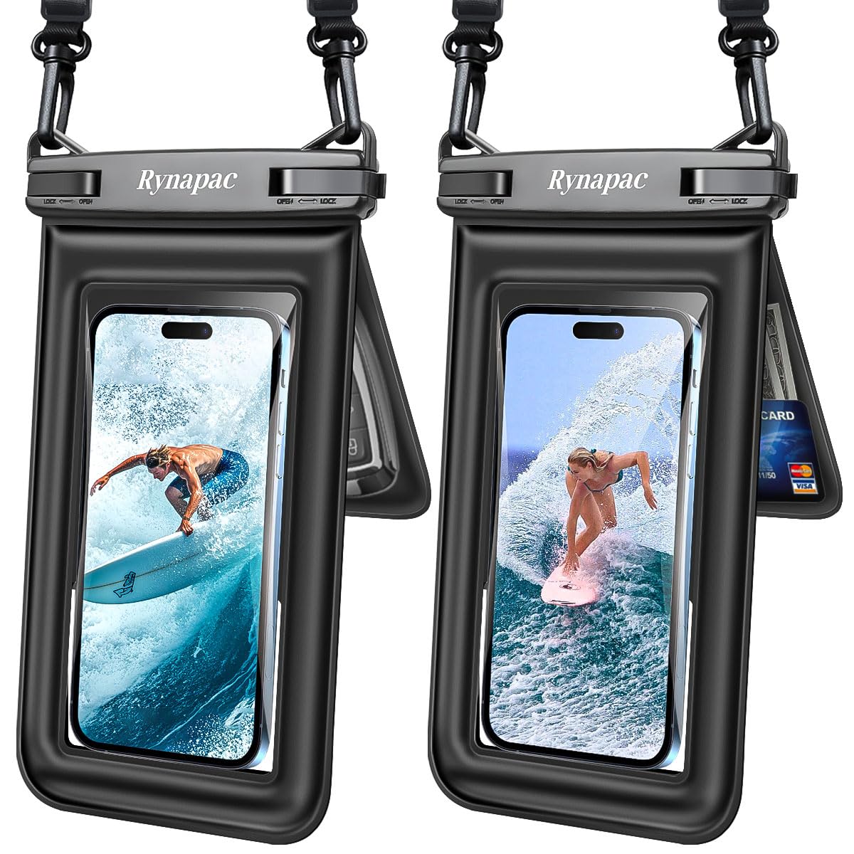 Rynapac Floating Waterproof Phone Pouch, 2-Pack – IPX8 Dual Compartment, Up to 8.5"