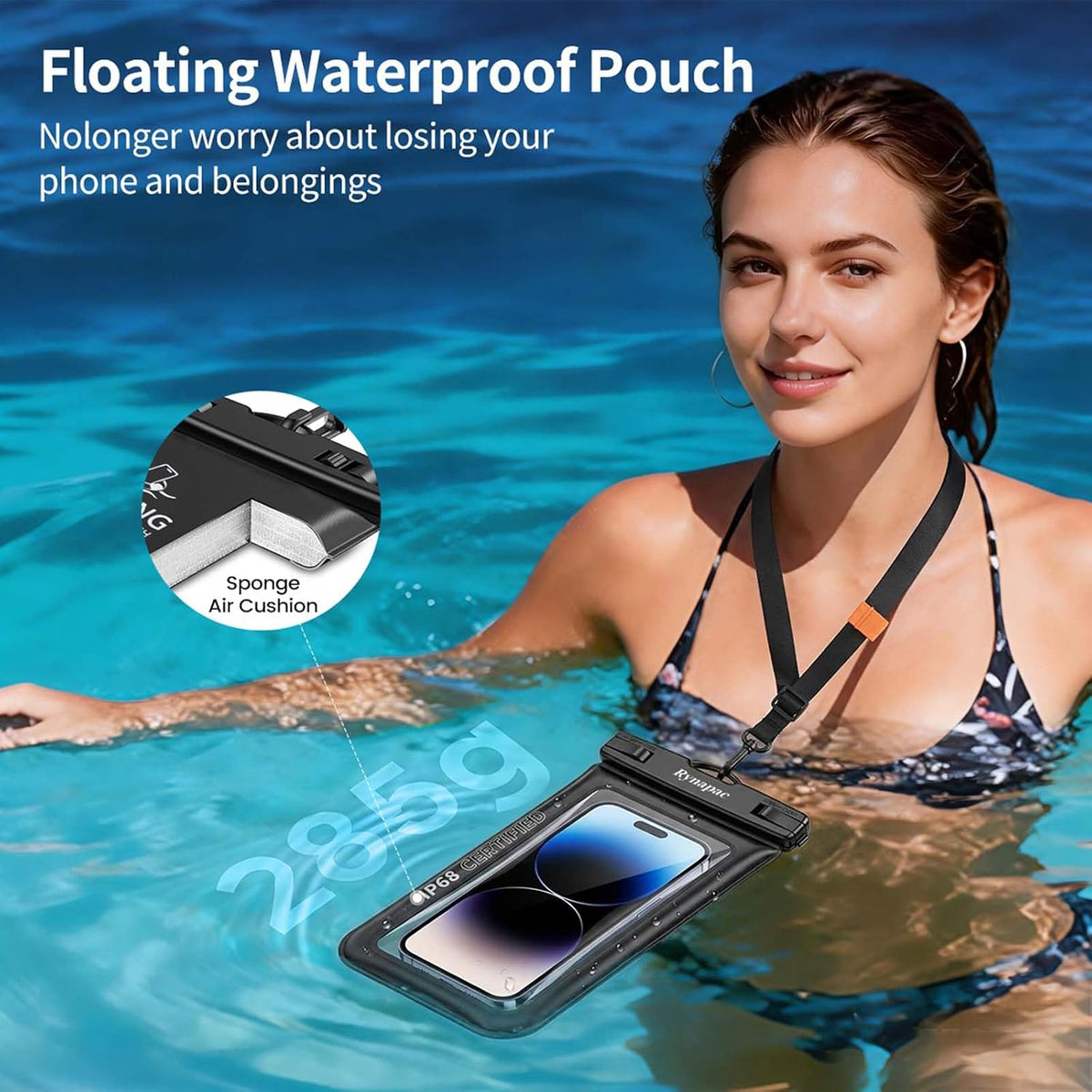 Rynapac Floating Waterproof Phone Pouch, 2-Pack – IP68, Up to 9.0"