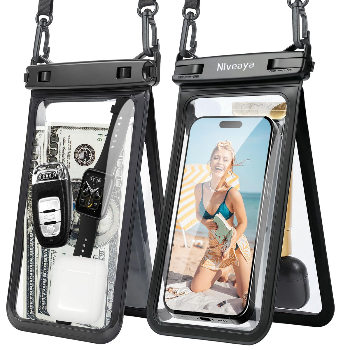 Niveaya Floating Waterproof Phone Pouch, 2-Pack – IPX8 Dual Compartment