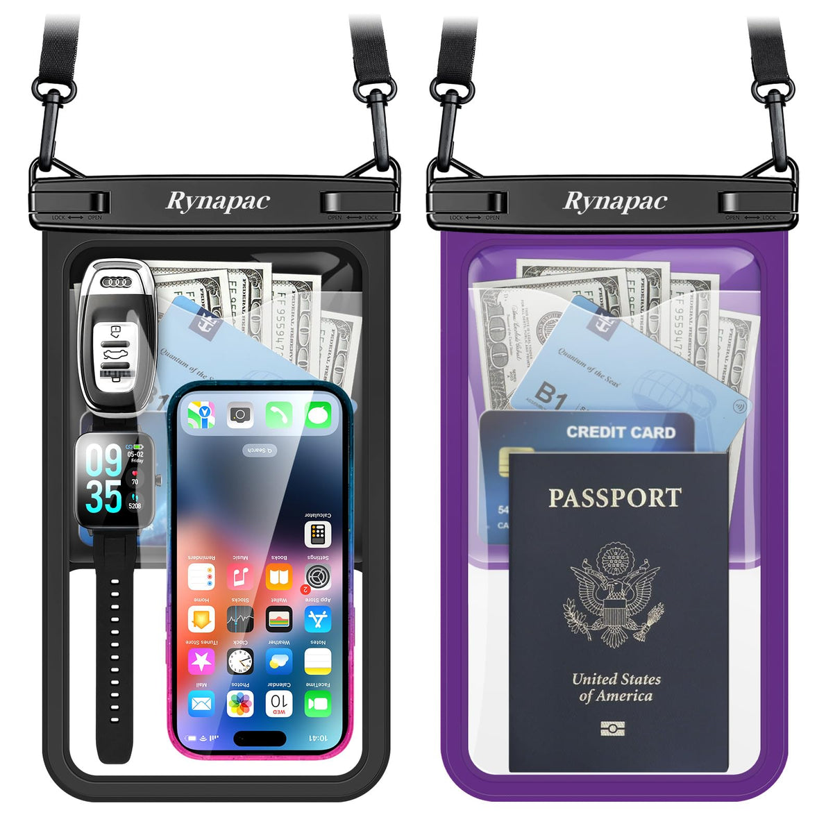 Rynapac Waterproof Phone Pouch, 2-Pack – IPX8 with Inner Pocket, 8.5" & 10"