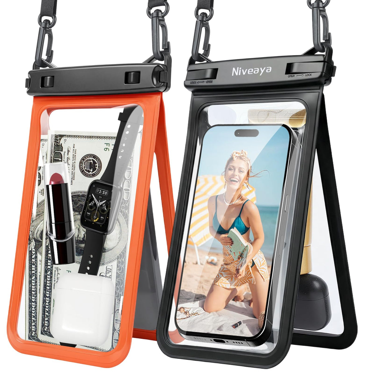 Niveaya Floating Waterproof Phone Pouch, 2-Pack – IPX8 Dual Compartment