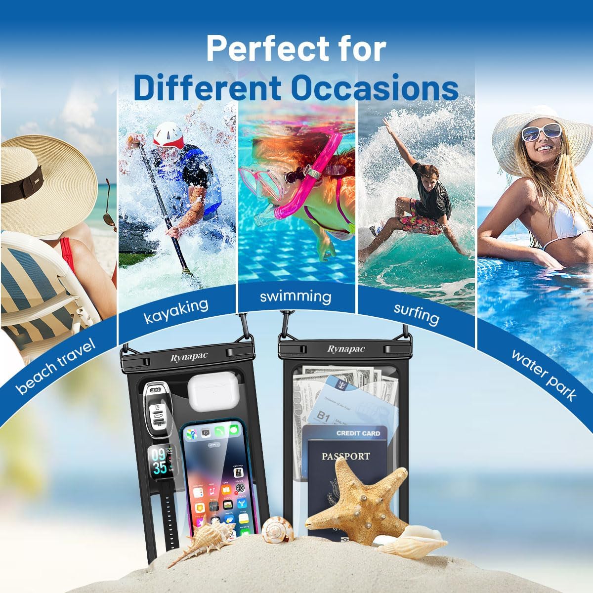 Rynapac Waterproof Phone Pouch, 2-Pack – IPX8 with Inner Pocket, 8.5" & 10"