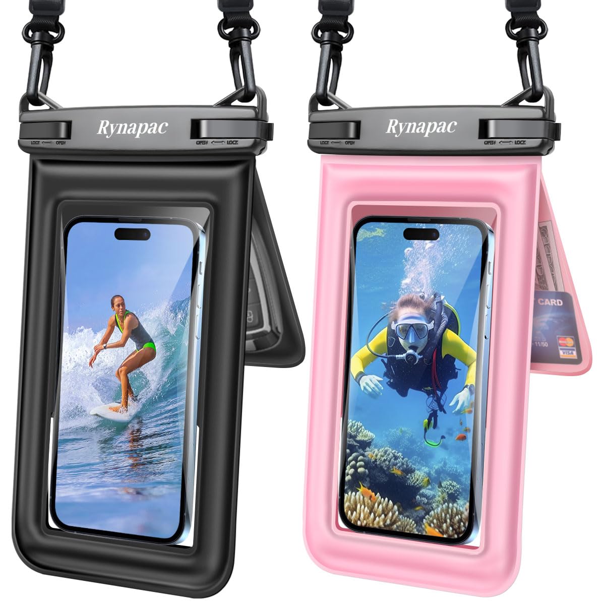 Rynapac Floating Waterproof Phone Pouch, 2-Pack – IPX8 Dual Compartment, Up to 8.5"