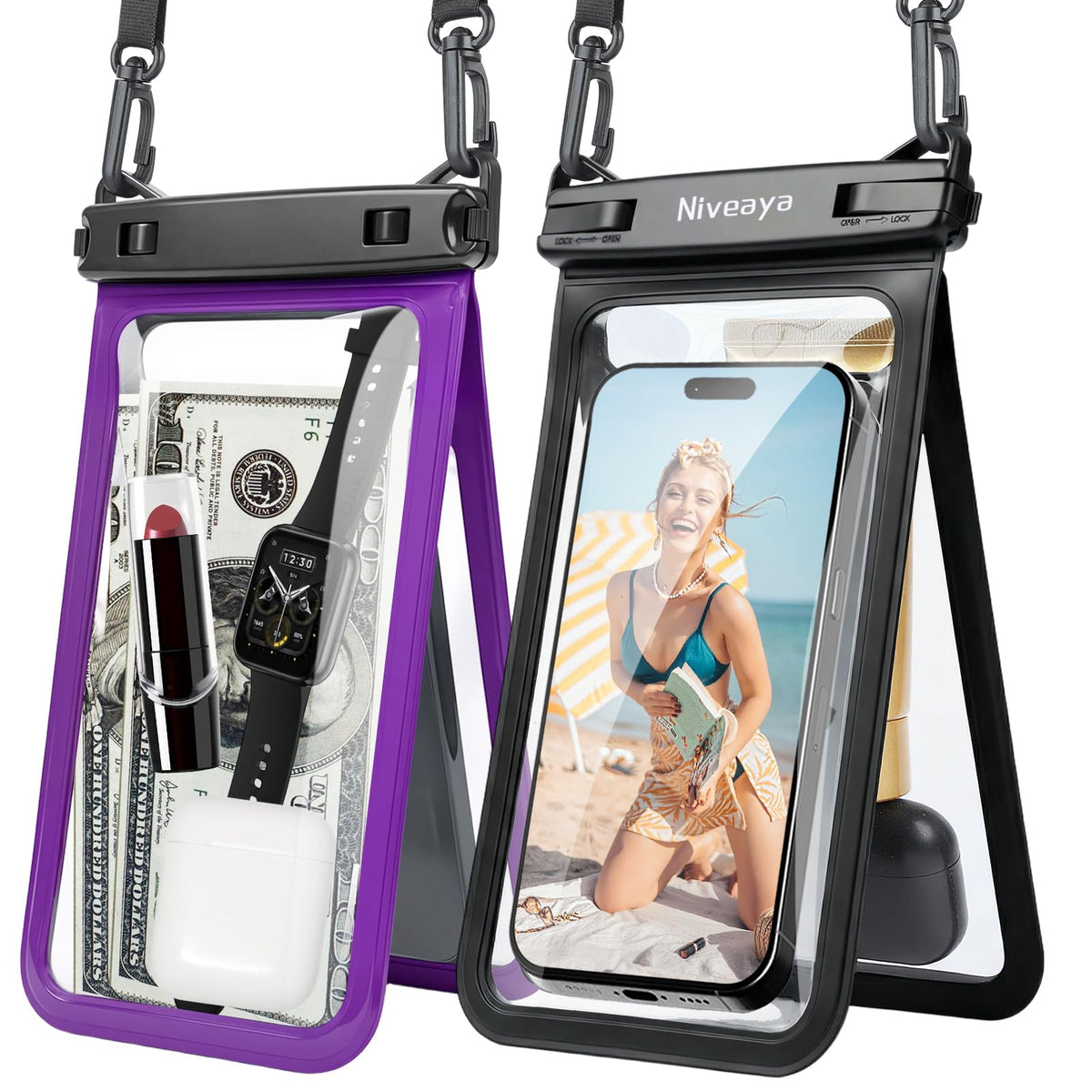 Niveaya Floating Waterproof Phone Pouch, 2-Pack – IPX8 Dual Compartment