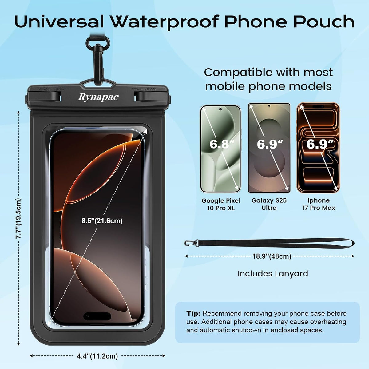 ynapac Waterproof Phone Pouch, 2-Pack – IPX8, Up to 8.5"