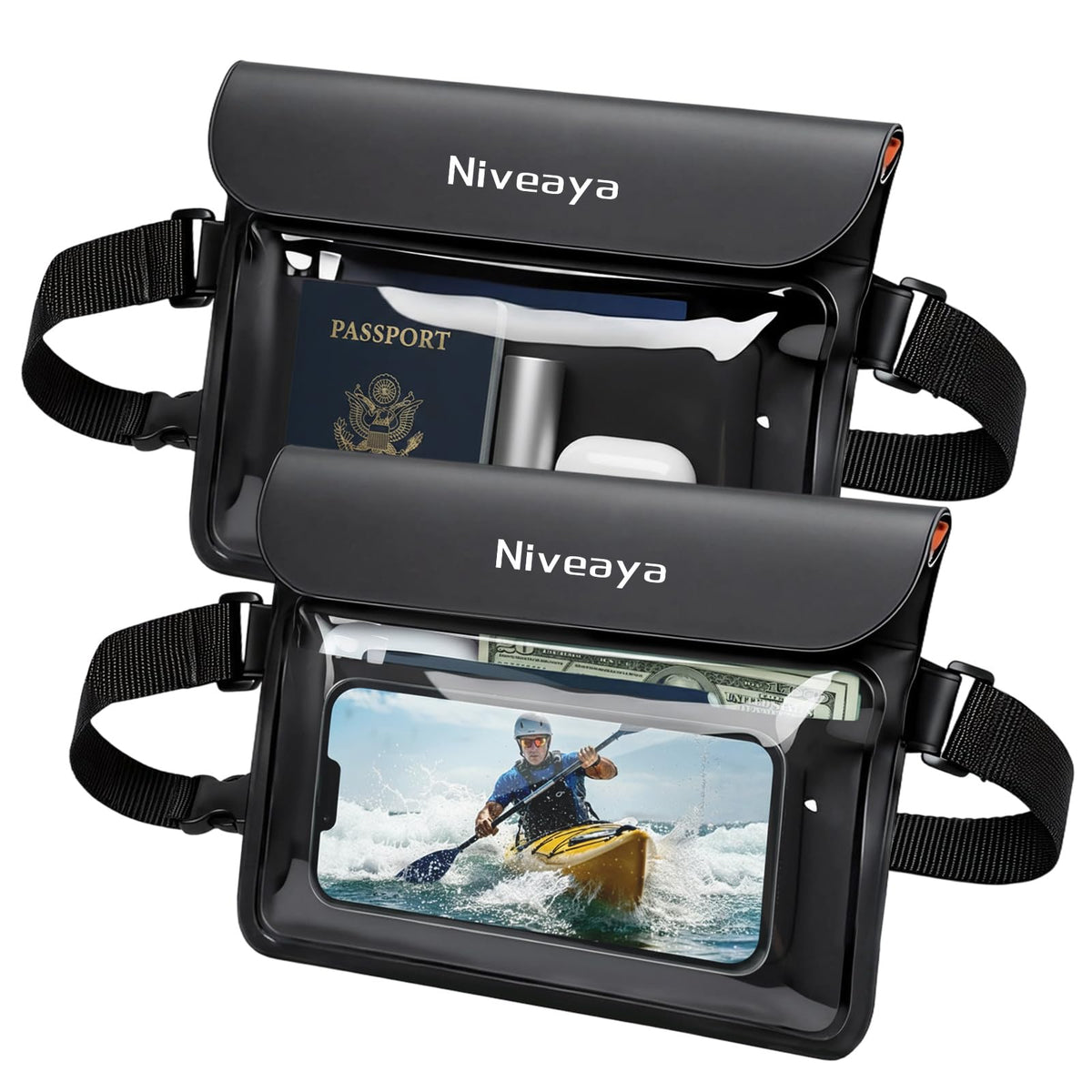 Niveaya IPX8 Waterproof Fanny Pack, 2-Pack – Built-In Divider