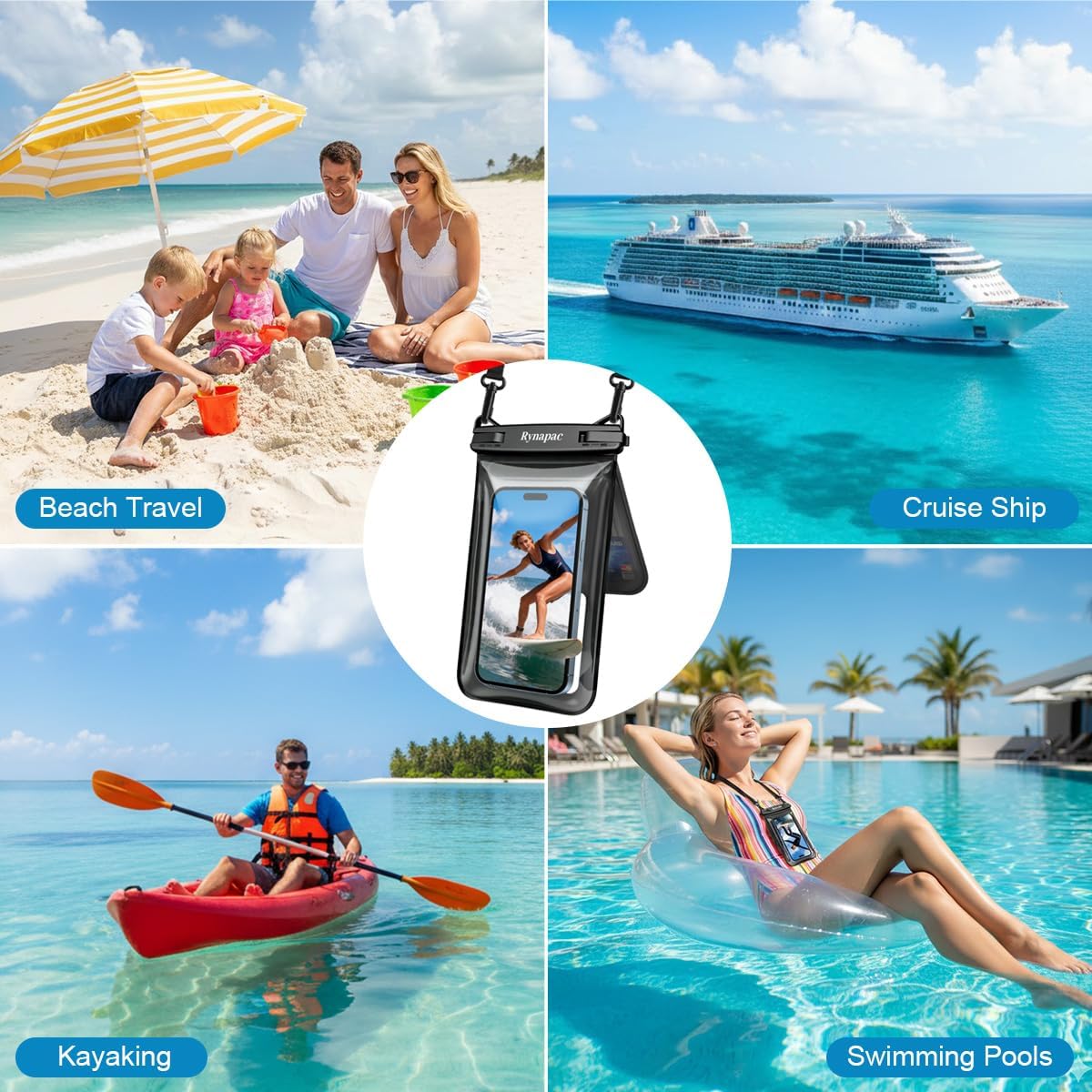 Rynapac Floating Waterproof Phone Pouch – IPX8 Dual-Compartment Design, Up to 8.5"