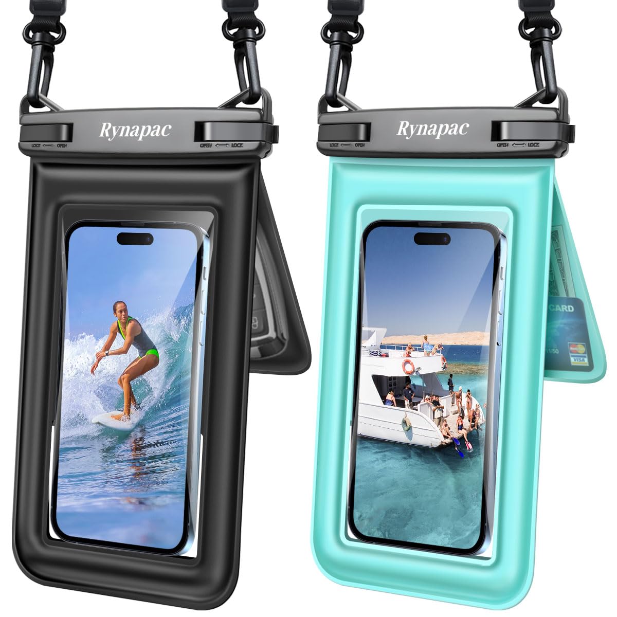 Rynapac Floating Waterproof Phone Pouch, 2-Pack – IPX8 Dual Compartment, Up to 8.5"