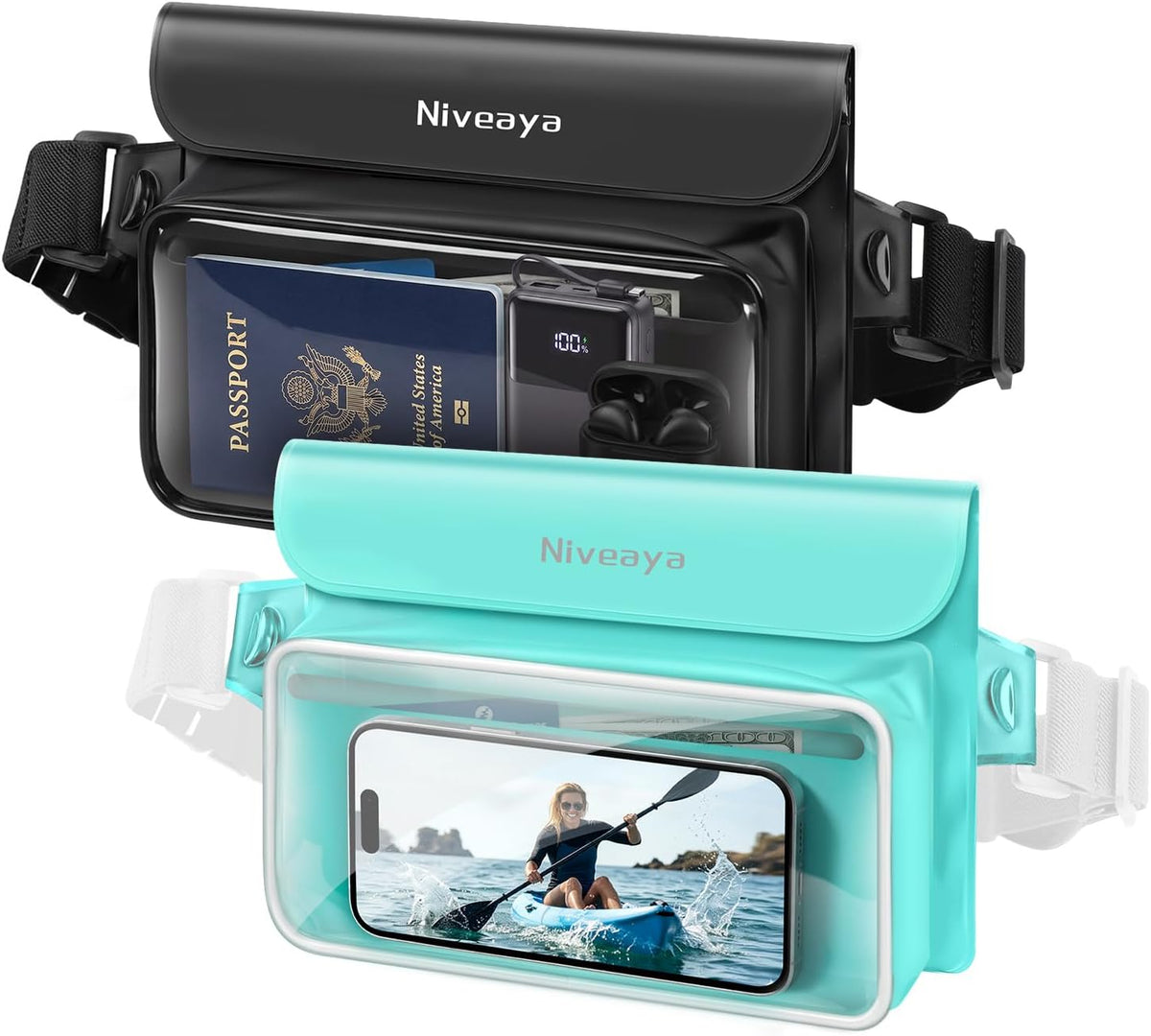 Niveaya Floating Waterproof Fanny Pack, 2-Pack – IPX8, Up to 9.5"
