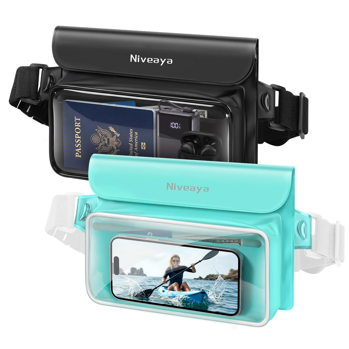 Niveaya Floating Waterproof Fanny Pack, 2-Pack – IPX8, Up to 9.5"